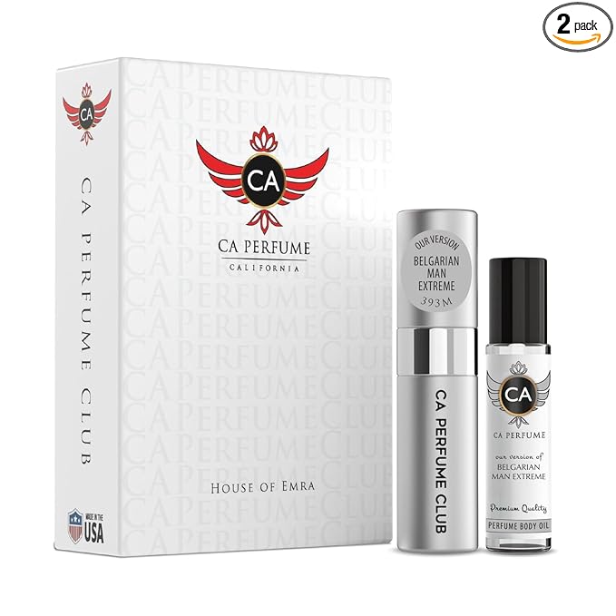 CA Perfume Duo Impression of Belgarian Man Extreme For Men Perfume Layering Set Mens Cologne Long Lasting Travel Size EDP + Body Oil Roll-On Bottle 0.27 Fl Oz+0.33 Fl Oz