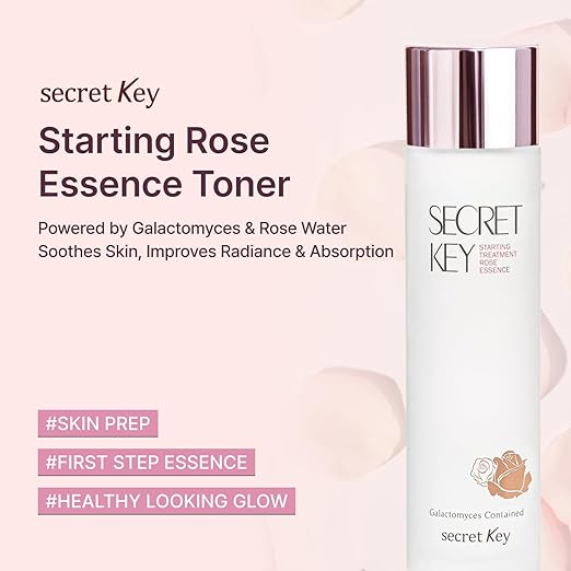 SECRETKEY Starting Rose Essence Toner, Galactomyces Ferment with Rose Water for Radiance Glass Skin, Hydrating Essence, Helps Improve Uneven Skin Tone, Korean Skin Care Essence (5.07 Fl Oz / 150ml)