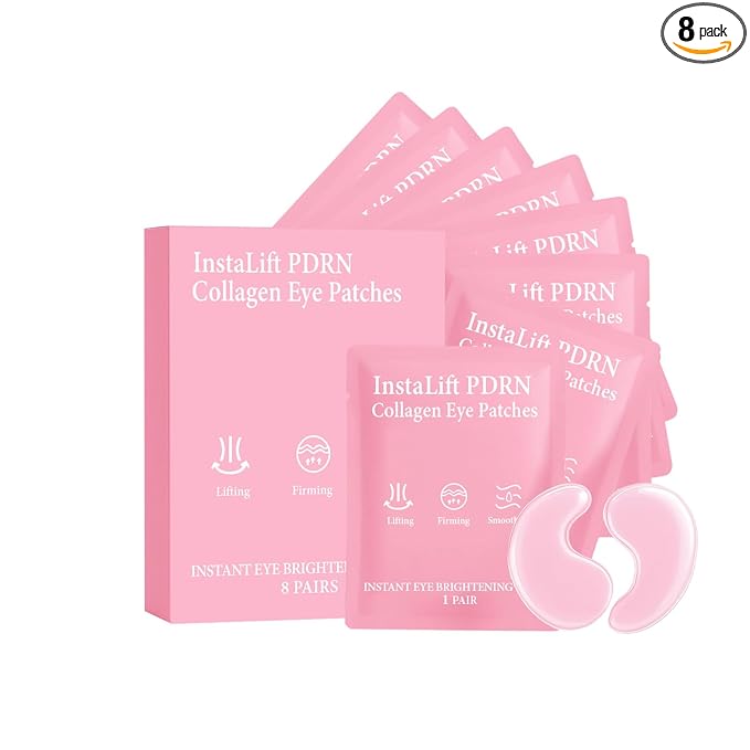 Eye Patches with PDRN & Collagen – Anti-Wrinkle Under Eye Patches for Dark Circles, Puffy Eyes & Hydration, Instalift Gel Mask, 8 Pairs