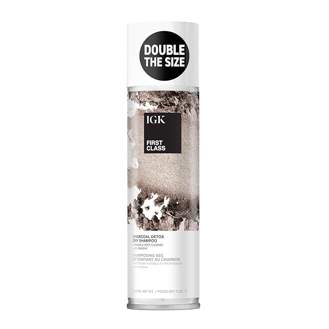 IGK First Class Charcoal Detox Dry Shampoo Jumbo | Deep Cleansing For Oily Hair & Odor Absorbing | Adds Volume & Texture | For All Hair Types | 11 oz