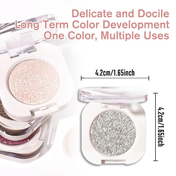 WanTuoluo Slive Glitter Eyeshadow Palette for Women, Single Monochrome Eye Shadow Makeup, Shiny Pressed Powder, Blendable Natural sombras para ojos, Holographic,Vegan,Travel -12