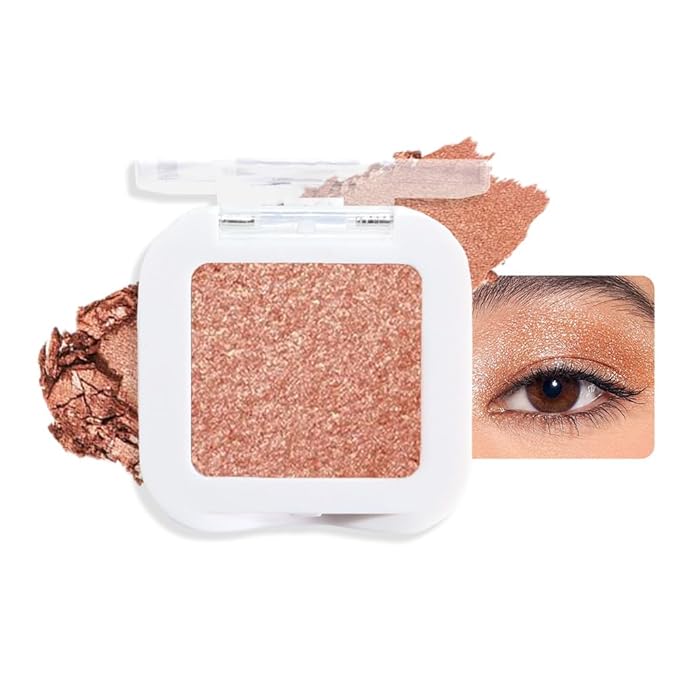 Champagne Gold Glitter Eyeshadow Palette Single, Nude Gold Pink Shimmer Sparkle Cream Eye Shadow Palette Makeup for Older Women, Brightener High Pigment Long Lasting Monochrome Mini Eyeshadow