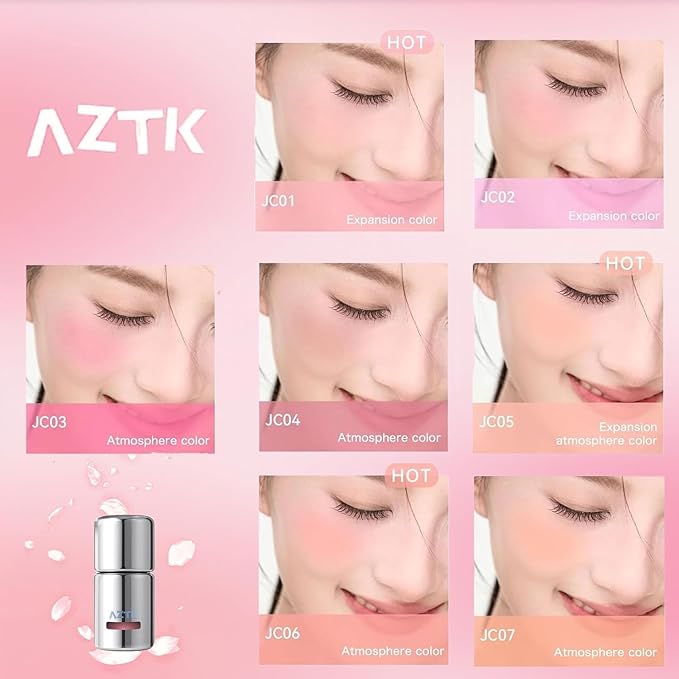 Aztk Liquid Blush, Jelly Color Liquids Blushes with Sponge Head, Matte Nude Makeup Blusher Cream, Lasting, Lightweight, All-day Moisturizing and Smooth, Lightweight Face Color, 7 Shades (JC06, 5ml)