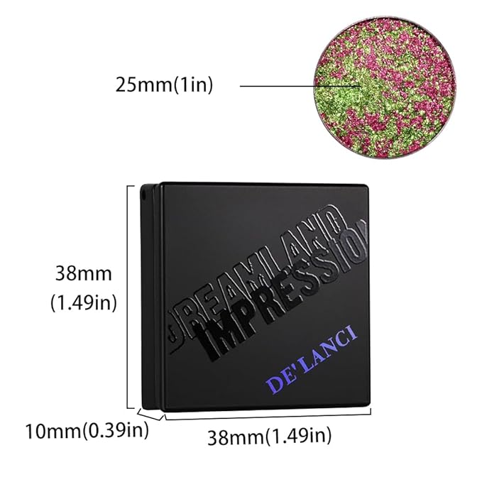 DE'LANCI Multichrome Holographic Eyeshadow Single, Iridescent Dreamland Impression Shimmer Glitter Eyeshadow, Vibrant Chrome Glitter Eye Shadow, Easy to Wear Gorgeous Chameleon Eye Shadow, 09