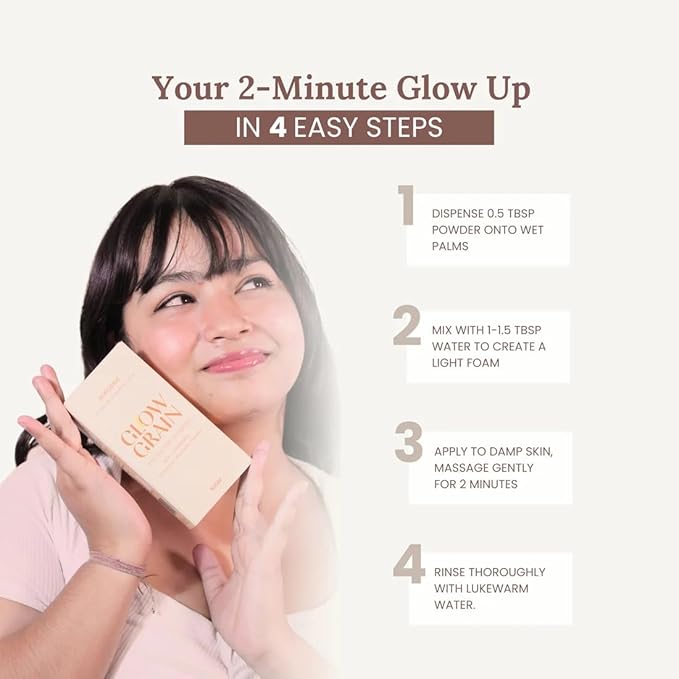 Suroskie Glow Grain Rice Enzyme Cleanser 50 Gm | Ceramide & Lactic | Deep Cleansing Foaming Facewash Powder For Hydrated, Glowing & Brighten Skin | Korean Skincare For All Skin Types For Men & Women
