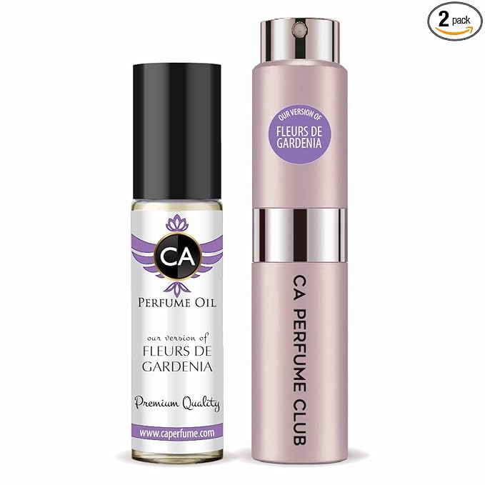 CA Perfume Duo Impression of Fleurs De Gardenia For Women Perfume Layering Set Long Lasting Travel Size EDP + Body Oil Roll-On Bottle 0.27 Fl Oz+0.33 Fl Oz
