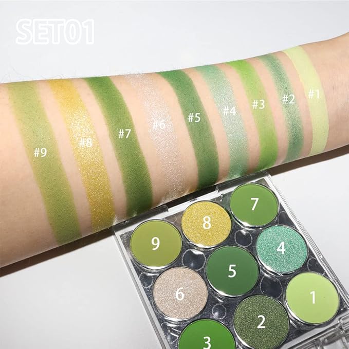 AMY'S DIARY Green Eyeshadow Palette - 9 Color Matte & Glitter Eye Shadows, Long Lasting, Light to Deep Shades for Women