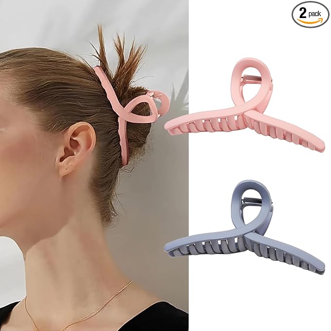 2 PCS Matte Hair Clips, 6 Inch Extra Large Hair Claw Clips Oversized Jumbo Claw Clips for Thick Hair and Long Hair Non-Slip Hair Barrette Accessories for Women and Girls (Pink and Blue)