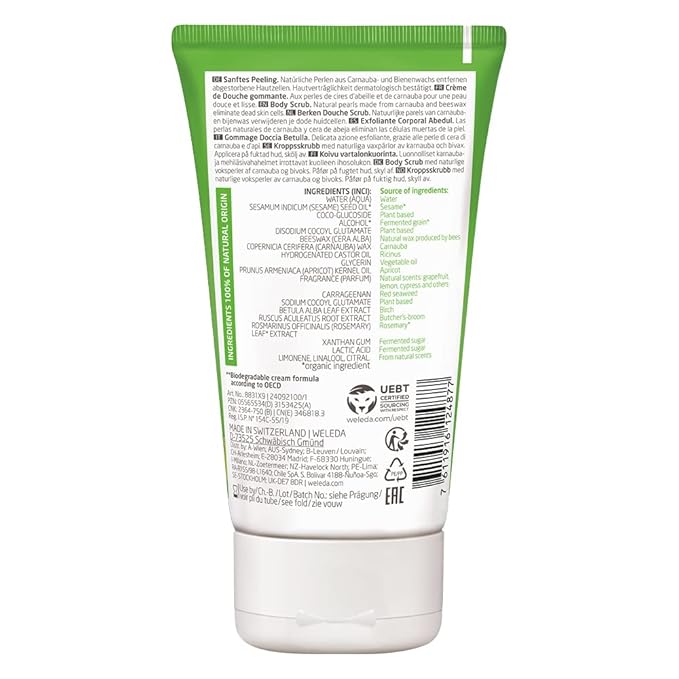 Weleda Birch Body Cleansing Scrub, 5 Fluid Ounce, Plant Rich Cleanser with Birch and Apricot Kernel Oils