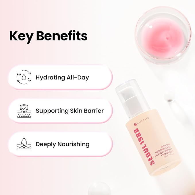 K-SECRET SEOUL 1988 Collagen Boosting Serum – Formulated with 7-Type Collagen Complex and Red Ginseng | for Deeply Hydrated, Radiant Skin | Korean Skincare, 30ml / 1.01 fl oz