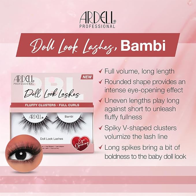 Ardell Doll Look Lashes Bambi – Fluffy Cluster Natural Look False Eyelashes, Full Curls for Big Eye Effect, Lightweight Reusable Wispy Lashes Strips, 4 Pack
