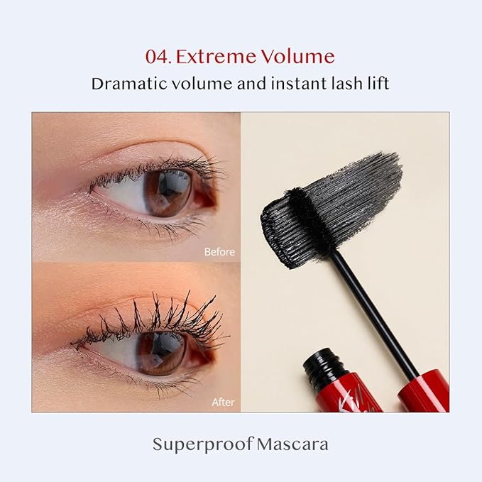 CLIO Kill Lash Superproof Mascara, Smudge-Proof Tubing Mascara, Volumizing Lash with Peanut-Shaped Brush, Bold Full Lash Effect, Long-Wearing Definition, Buildable Definition (004 Extreme Volume)