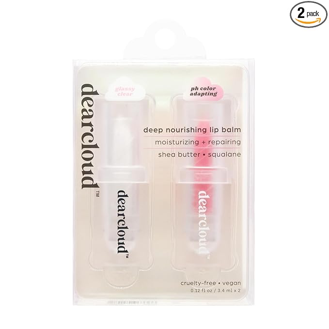dearcloud Deep Nourishing Lip Balm Set (.13 fl oz) – Lip Balm and Gloss for Women with Shea Butter & Squalane – Korean Skin Care Moisturizer for Lips (Set of 2)