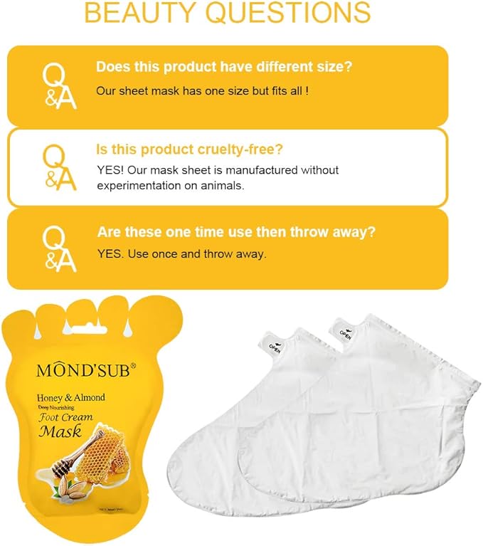 MOND'SUB Honey & Almond Nourishing Foot Masks - Foot Moisturizing Mask for Dry Skin to Deep Hydrating and Brightening Moisturize, Repair Rough Damage Skin for Women & Men(5 Pairs)