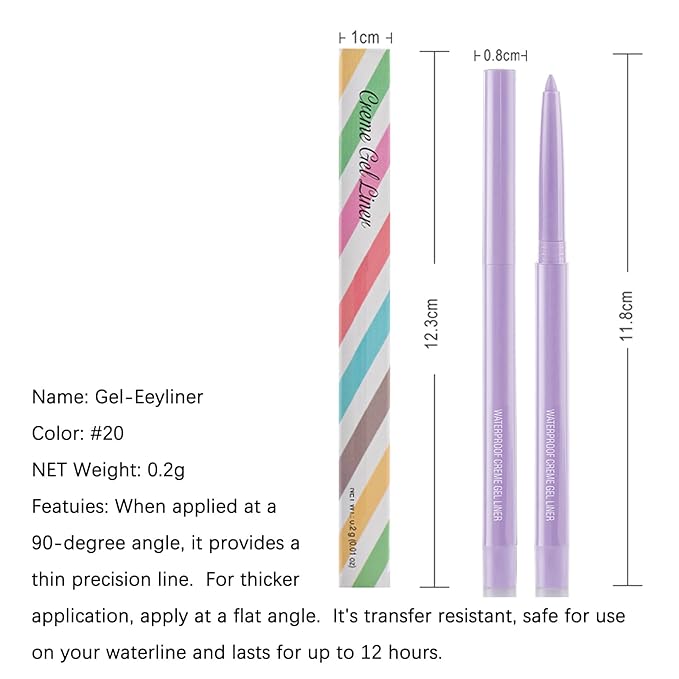 Eyeliner Pencil, Waterproof Eyeliner Long-lasting, Light-purple Eyeliners, High-Pigmented Colorful Eyeliners Easy To Use Eye Liner Pen for Women, Light-purple