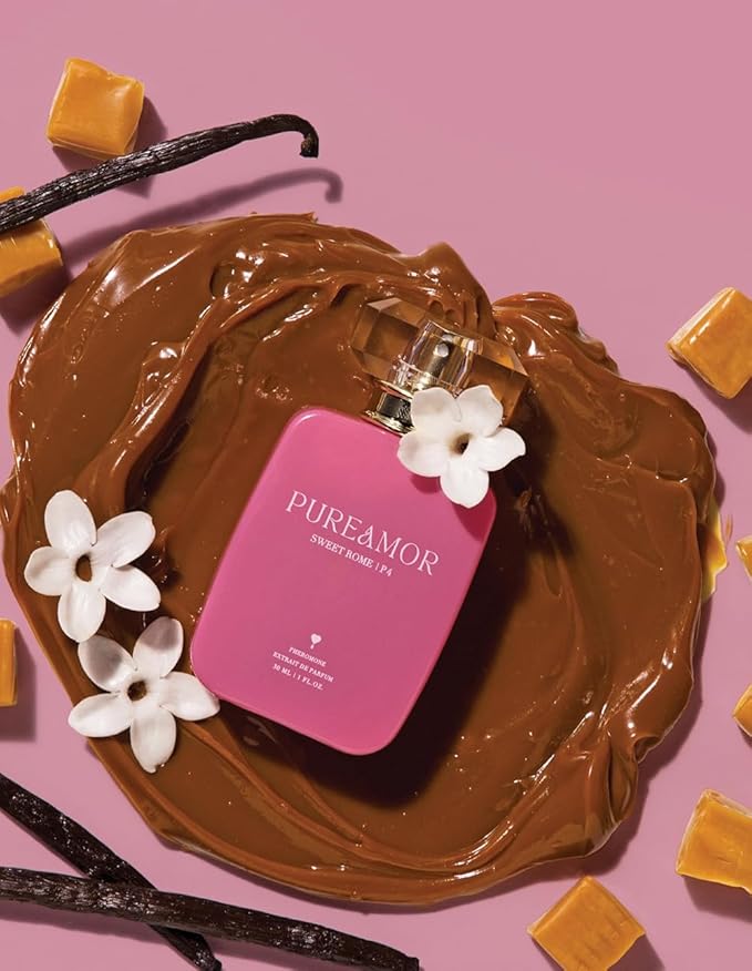 PUREAMOR Pheromone Perfume for Women, Sweet Rome Extrait de Parfum - Long Lasting Sweet Gourmand Caramel & Vanilla Scent, 30% High Concentration, Full Size Fragrance Spray, 1.0 oz / 30 ml