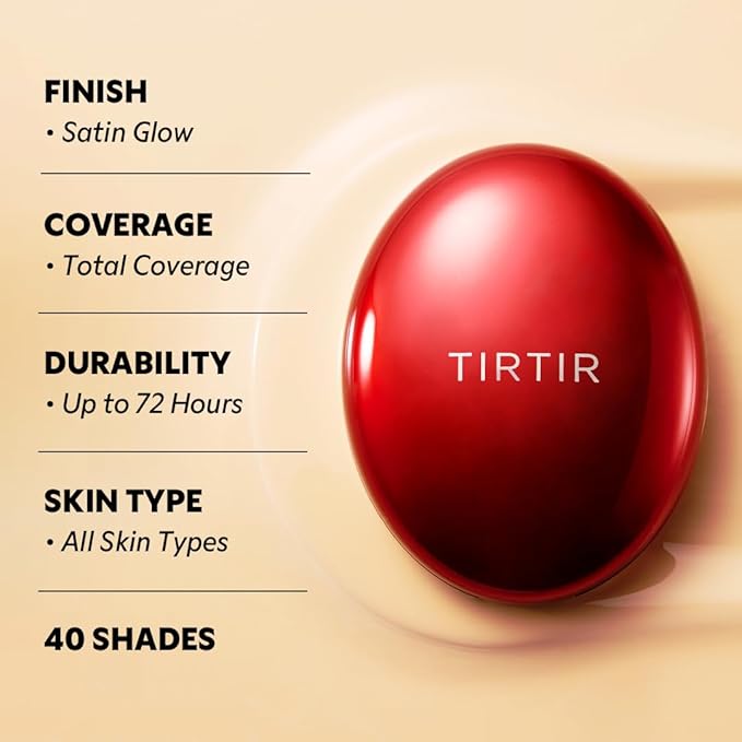TIRTIR Mask Fit Red Cushion Foundation | Full coverage, Weightless, Skin fit, Satin Glow Finish, Korean Makeup BB Foundation, beauty, Tattoo cover up, Buildable (#22N Shell Beige, 0.63 Fl Oz)