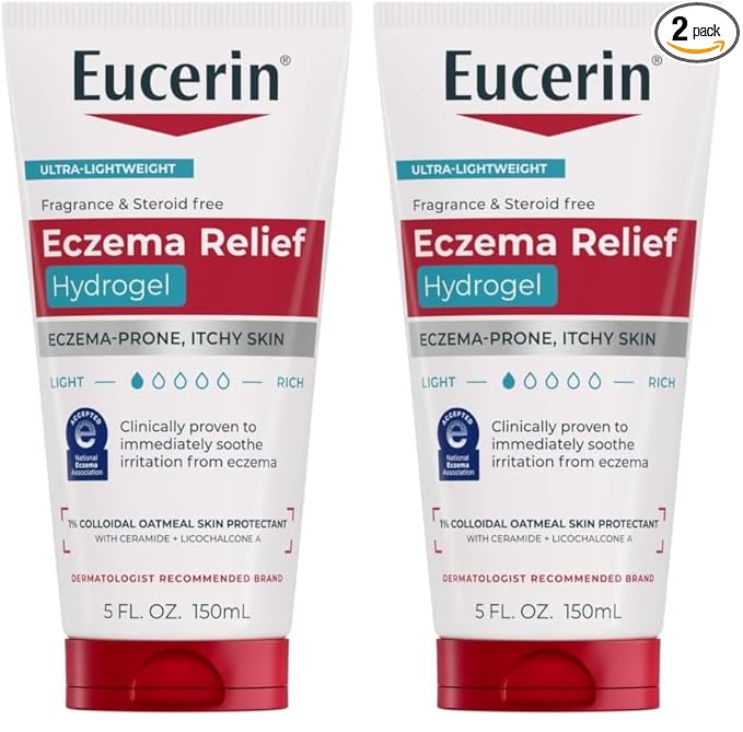 Eucerin Eczema Relief Hydrogel for Dry,Itchy,Eczema-Prone Skin,Fragrance Free and Steroid Free Body Moisturizer for Dry Skin,5 Fl Oz Tube,(Pack of 2)