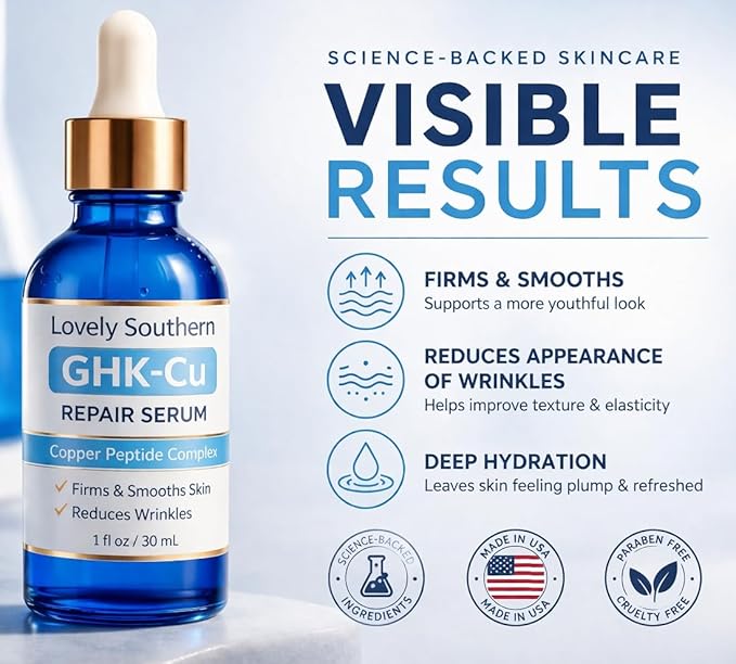 1.5% GHK-Cu Copper Peptides Facial Serum for Building Collagen and Anti-Aging for Fine Lines and Skin Elasticity Small Batch Prodcution - Made and Sourced in the USA 1oz