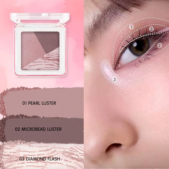 Mini Pink Brown Baked Eyeshadow Palette, 3 Shade Shimmer Eye Shadow, Soft Romantic Glam Makeup, Smooth Blendable & Buildable, No Fallout, Long-Lasting Daily & Glam Looks, Paleta de Sombras de Ojos 03