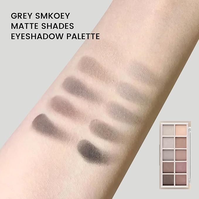 KYDA 10 Colors Smokey Grey Eyeshadow Palette, Neutral Grey Smokey Eyes Palette, Taupe Brown Eye Shadow Makeup, Ultra-Blendable Pigment, Long Lasting Matte Eyeshadow for Women