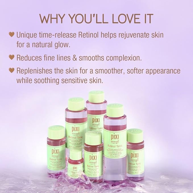 Pixi Retinol Tonic, Smoothing & Firming Facial Toner, Enhanced with Peptides to Boost Collagen Production, Alcohol-Free Daily Rejuvenating Toner, 250 ml / 8.5 fl oz