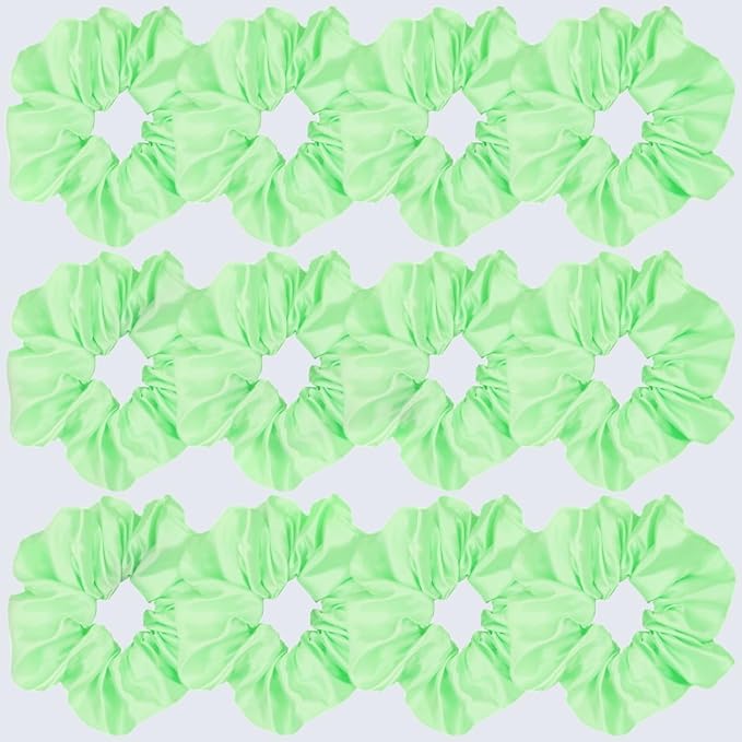 Sufermoe 12 Pcs Satin Silk Hair Scrunchies, Bright Green (4.5 Inch) - Hair Ties, Hair Bands, Hair Accessories for Women and Girls