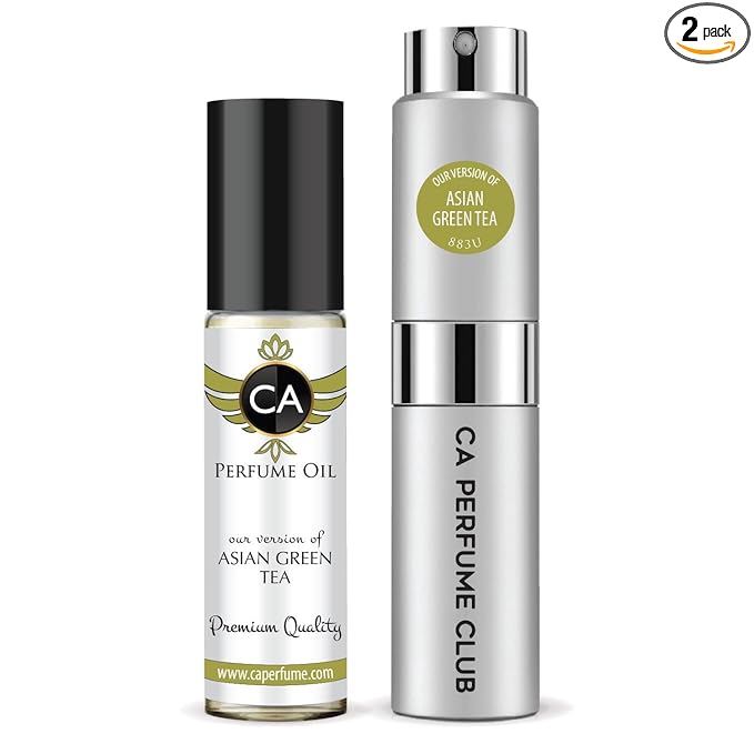 CA Perfume Duo Impression of Asian Green Tea For Women And Men Perfume Layering Set Long Lasting Travel Size EDP + Body Oil Roll-On Bottle 0.27 Fl Oz+0.33 Fl Oz