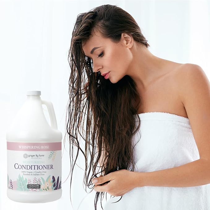 Ginger Lily Farms Botanicals Moisturizing Conditioner for Dry Hair, 100% Vegan & Cruelty-Free, Whispering Rose Scent, 1 Gallon (Pack of 4)