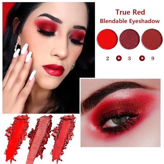 Afflano Black Red Eyeshadow Palette Goth Clown Halloween Makeup, White Silver Glitter Metallic Burgundy Black Eyeshadow Palette Highly Pigmented, Joker Vampire Christmas True Red Smoky Eye Makeup