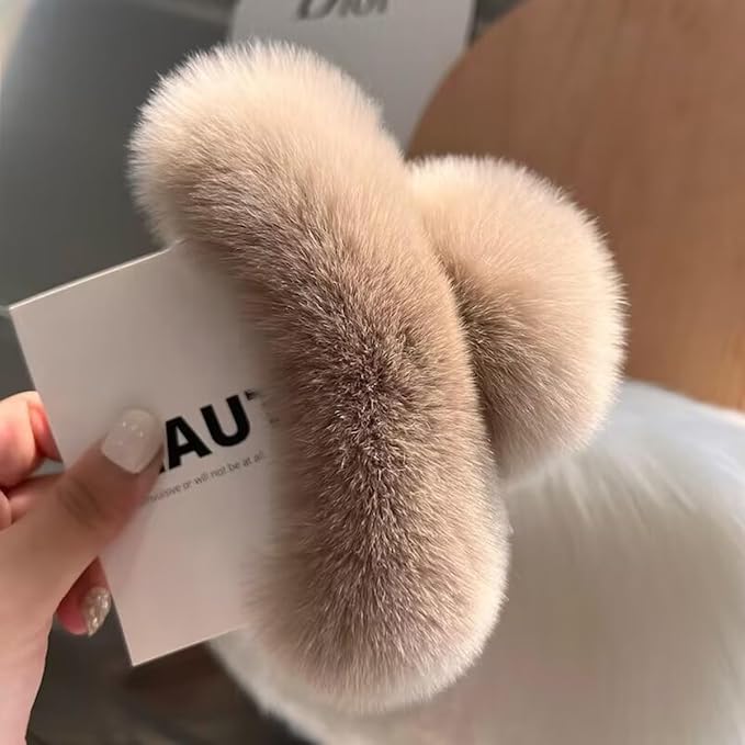 YOYLMAL Large Faux Fur Hair Claw Clip for Women, 5.1 Inches Winter Fluffy Fuzzy Hair Clips, Nonslip Strong Hold Furry Big Jaw Clamp for Thick Long Hair (Coffee)