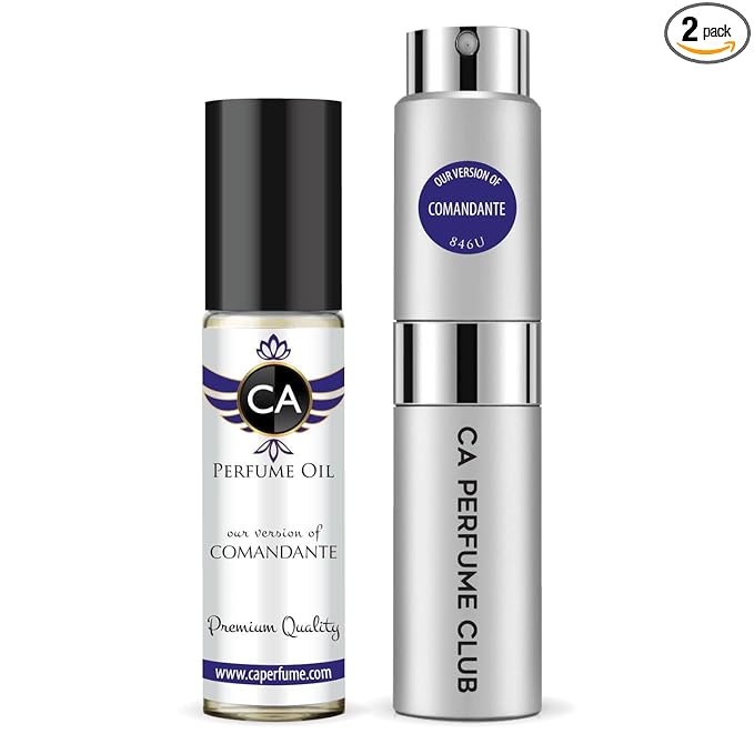CA Perfume Duo Impression of Comandante For Women And Men Perfume Layering Set Long Lasting Travel Size EDP + Body Oil Roll-On Bottle 0.27 Fl Oz+0.33 Fl Oz