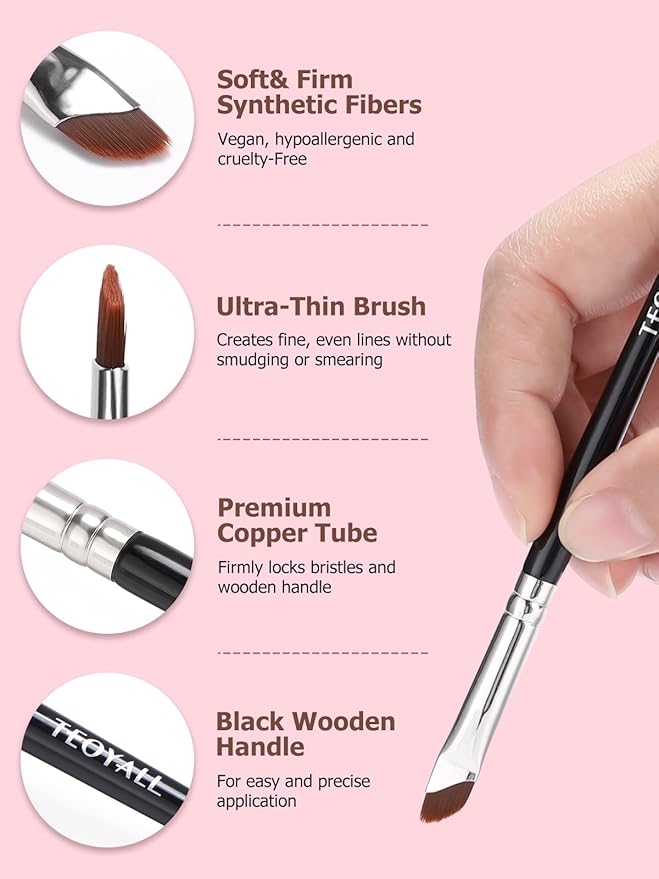 TEOYALL Eyeliner Brush Set, 4 PCS Ultra Thin Slanted Angled Precision Fine Point Eyeliner Brush, Flat Eyebrow Brush