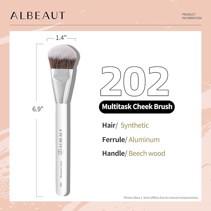 Albeaut Blush Brush, Angled Contoured for Flawless Face Foundation Liquid Cream Cheek Makeup Multitask 202