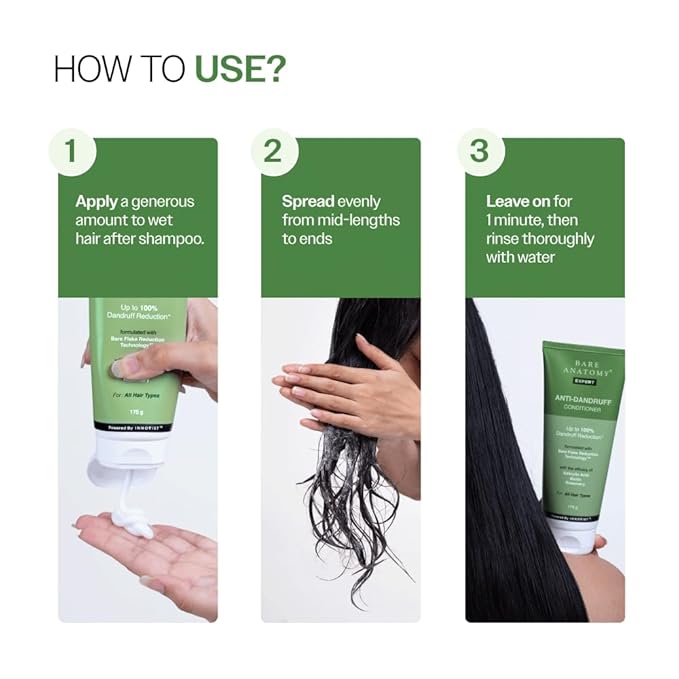Bare Anatomy Anti-Dandruff Hair Conditioner with Biotin, Salicylic Acid & Rosemary | Removes Flaky Buildup | Moisturizes & Strengthens Hair | Reduces Frizz & Breakage | For All Hair Types | 175gm