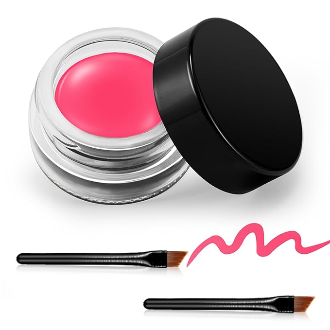 Erinde Coral Pink Gel Eyeliner, Waterproof Cream Eyeliner Gel Pot, High-Intensity Pigments Long Lasting Smudge Proof Eye Liner Eyebrow Makeup, Waterline Matte Eye Liner with 2PCS Brushes, B14