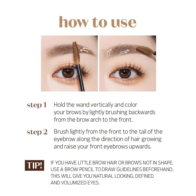 ETUDE Color My Brows, Brow Mascara, 3D Natural Coloring, Beeswax & Carnauba Wax, Moisturizing Brow Care, Eyebrow tint, Soft Gel Texture, Korean Makeup, Beauty, Rich Brown (0.152 Fl Oz)