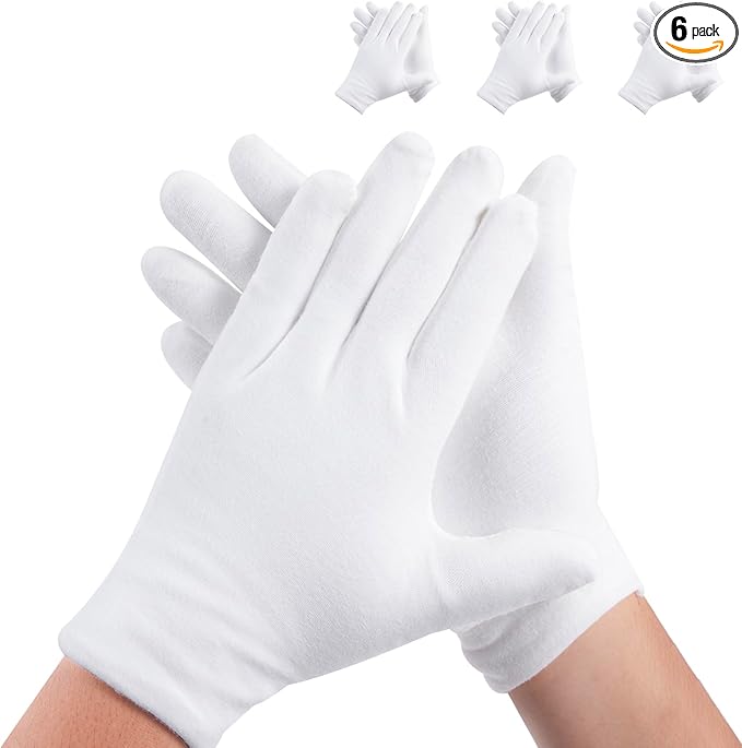 3 Pairs White Cotton Gloves for Dry Hands Sleeping, Premium Cotton Gloves for Eczema Lotion, Hand Gloves Moisturizing Overnight, White Gloves for Women & Men, Work Glove for Coin Jewelry Silver