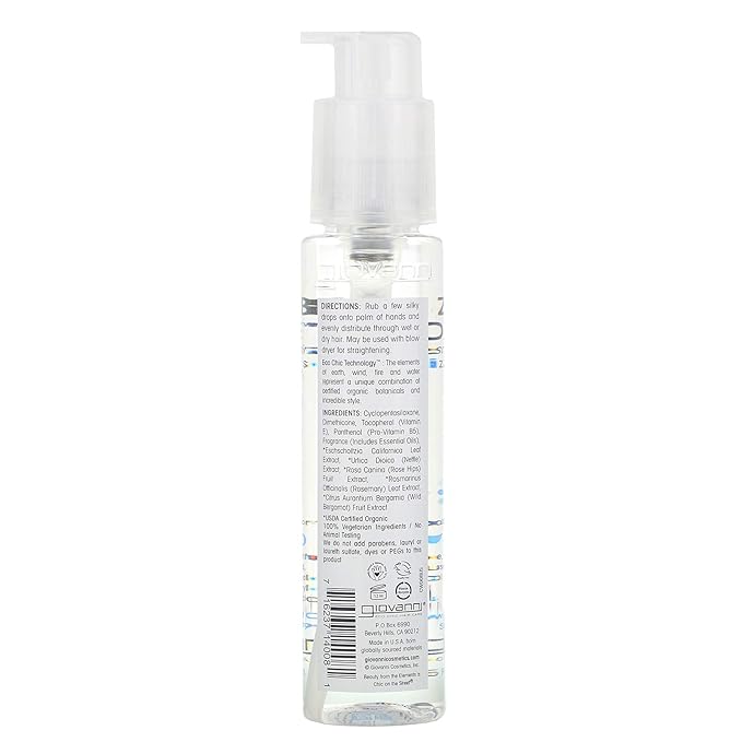 GIOVANNI ECO CHIC Frizz Be Gone - Super Smoothing Anti-Frizz Hair Serum, Adds Shine, Seals in Color, Infused with Natural Botanical Ingredients, Salon Quality, No Parabens - 2.75 oz