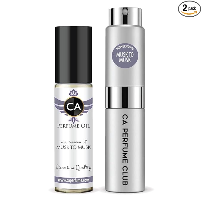 CA Perfume Duo Impression of Musk To Musk For Women And Men Perfume Layering Set Long Lasting Travel Size EDP + Body Oil Roll-On Bottle 0.27 Fl Oz+0.33 Fl Oz