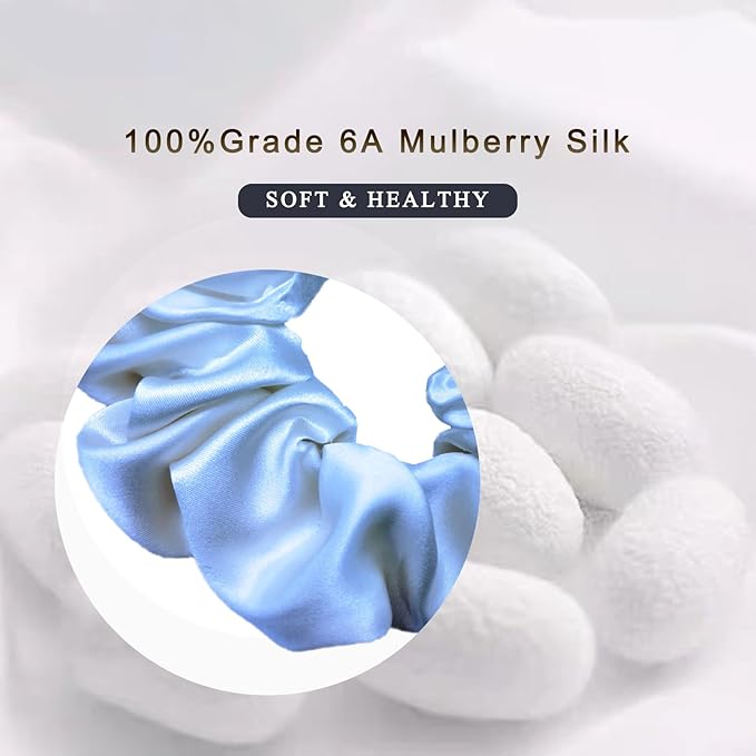 SALE!! Mulberry Silk Scrunchies and Hair Ties - 16 Momme Silk for Sleep, for Women with Curly, Thick, or Thin Hair (2, 12 Pink & Blue)
