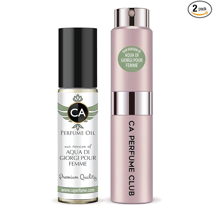 CA Perfume Duo Impression of Aqua Di Giorgi Pour Femme For Women Perfume Layering Set Long Lasting Travel Size EDP + Body Oil Roll-On Bottle 0.27 Fl Oz+0.33 Fl Oz