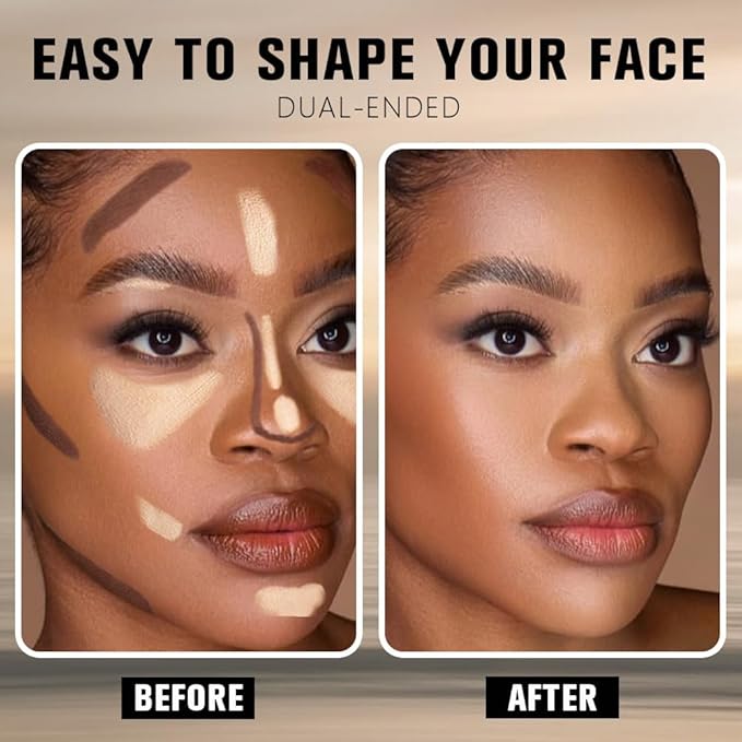 FeiCuiYun Dual-Ended 2-in-1 Cream Contour & Highlighter Stick Makeup For Face & Body – Waterproof, Long-Lasting, Suitable for All Skin Tones, 04#Nude Brown + Nude