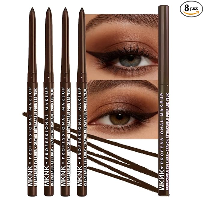4Pcs Retractable Creamy Eyeliner & Eyeshadow Sticks for Women, Black White Brown Blue Purple Green Gray Colors, Ultra Pigmented Eye Pencils, Matte Satin Finish,Vegan (4 Pcs: 03# Dark Brown)