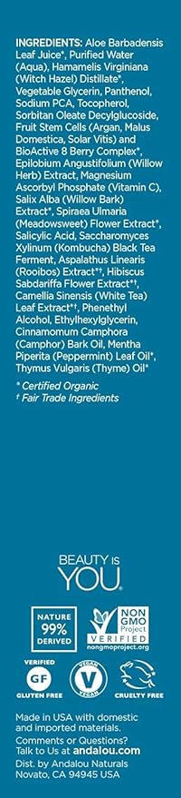 Andalou Naturals Toner Ounces, Willow Bark Pure Pore, 6 Fl Oz (Pack of 2)