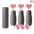 3 Colors Blush Stick with Makeup Sponges,Matte Solid Cream Blush,Multi-Use Blush Stick for Cheeks,Lips and Eye,High Pigmented Makeup Sticks Set A3