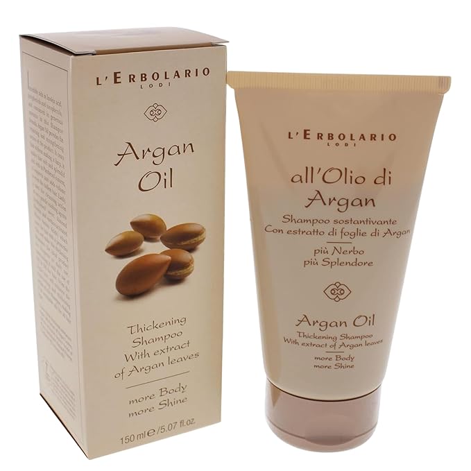 L'Erbolario Argan Oil Hair Thickening Shampoo - Shampoo for Men and Women - Restores and Strengthens Fragile Hair - Adds Volume and Softness - 5.07 oz