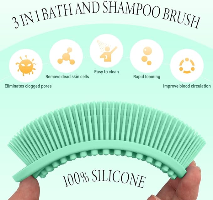 PQRUU 3 Pack Silicone Body Scrubber, Soft Silicone Loofah, Exfoliating Body Scrubbers for Use in Shower,Bath Scrubbers Fit for All Kinds of Skin, Rapid Foaming,Black,Green,Pink
