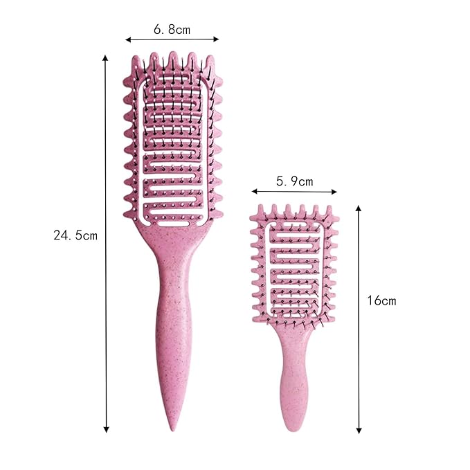 Curl Defining Brush for Curly Hair, Vented Detangling Hair Brush for Wet and Dry Styling, Curved Brush for Shaping and Smoothing Curl Clumps, Lightweight Hair Brush (2Pcs Green)