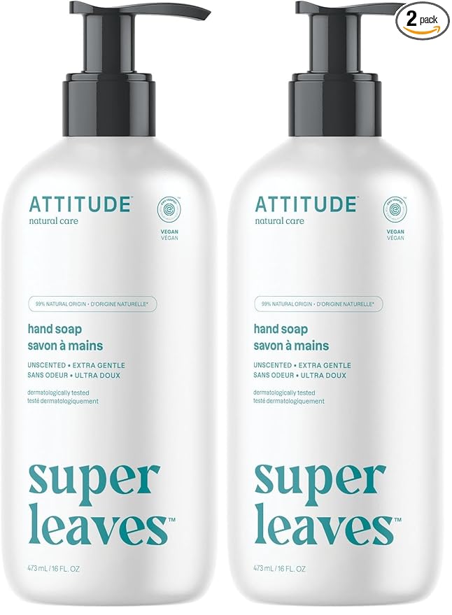 ATTITUDE Liquid Hand Soap, EWG Verified, Plant and Mineral-Based, Vegan Personal Care Products, Unscented, 16 Fl Oz (Pack of 2)